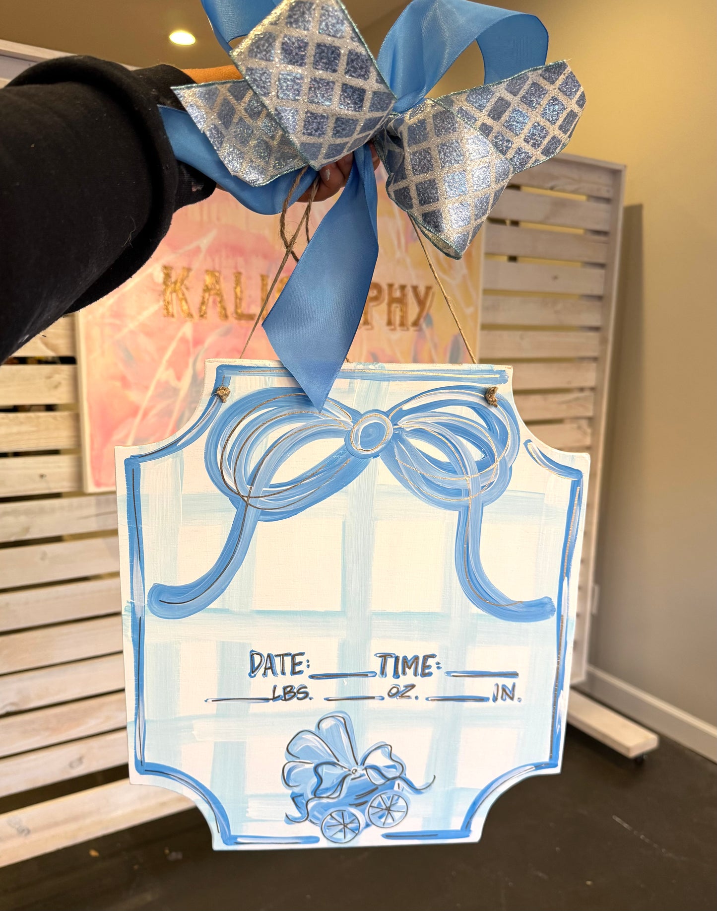 Blue Carriage Birth Announcement