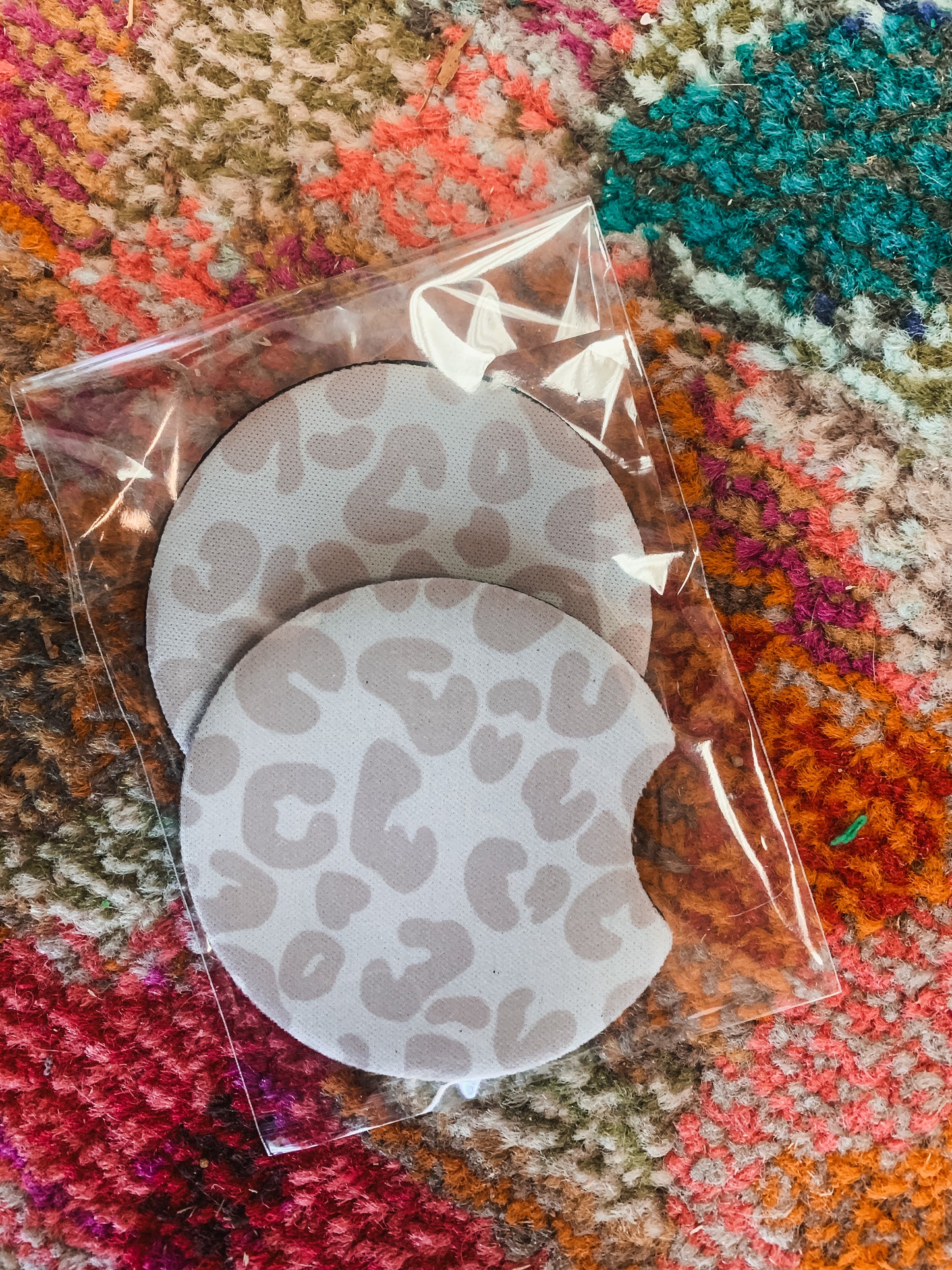 Cream Leopard Car Coasters