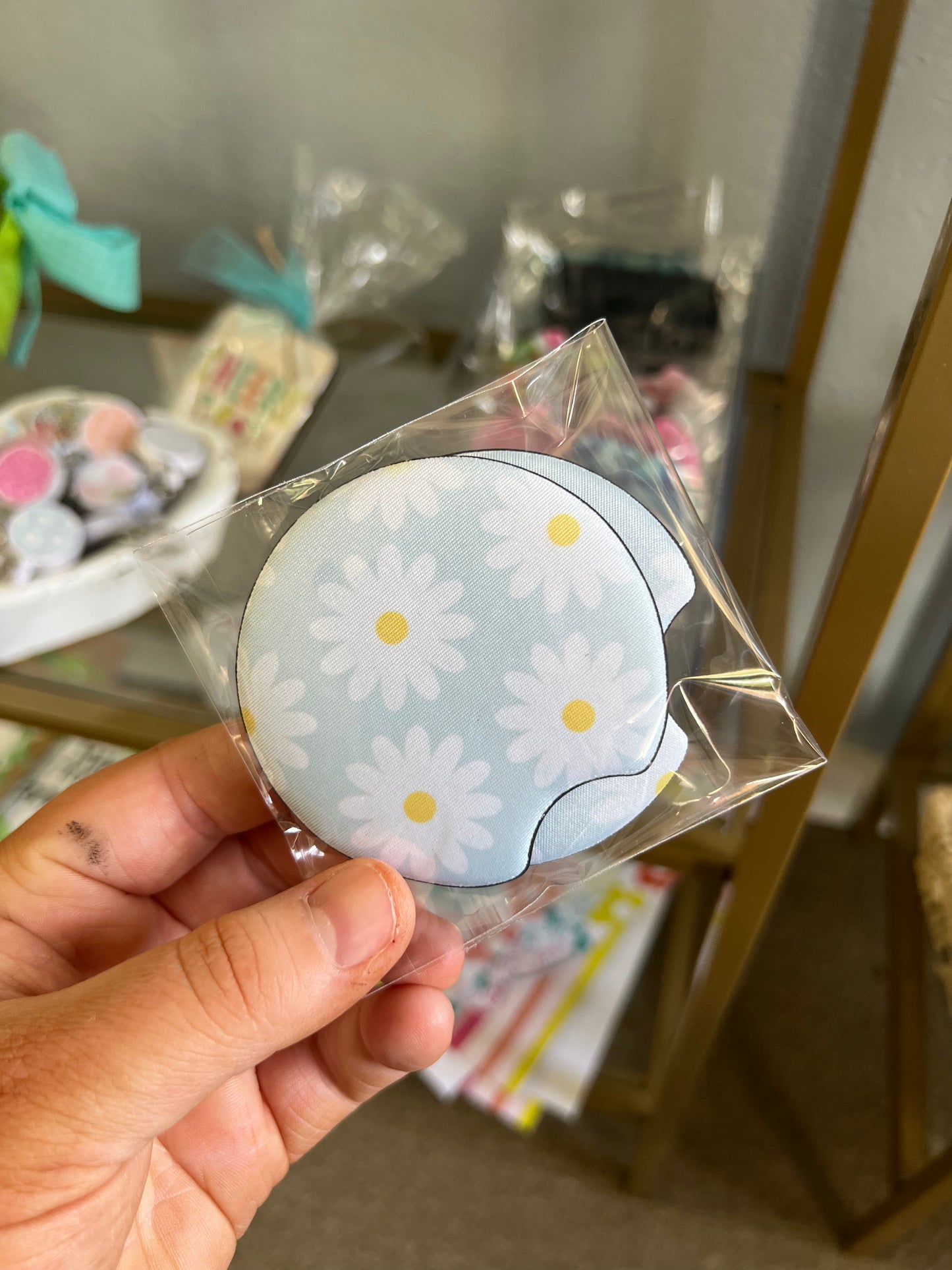 Blue Daisy Car Coasters