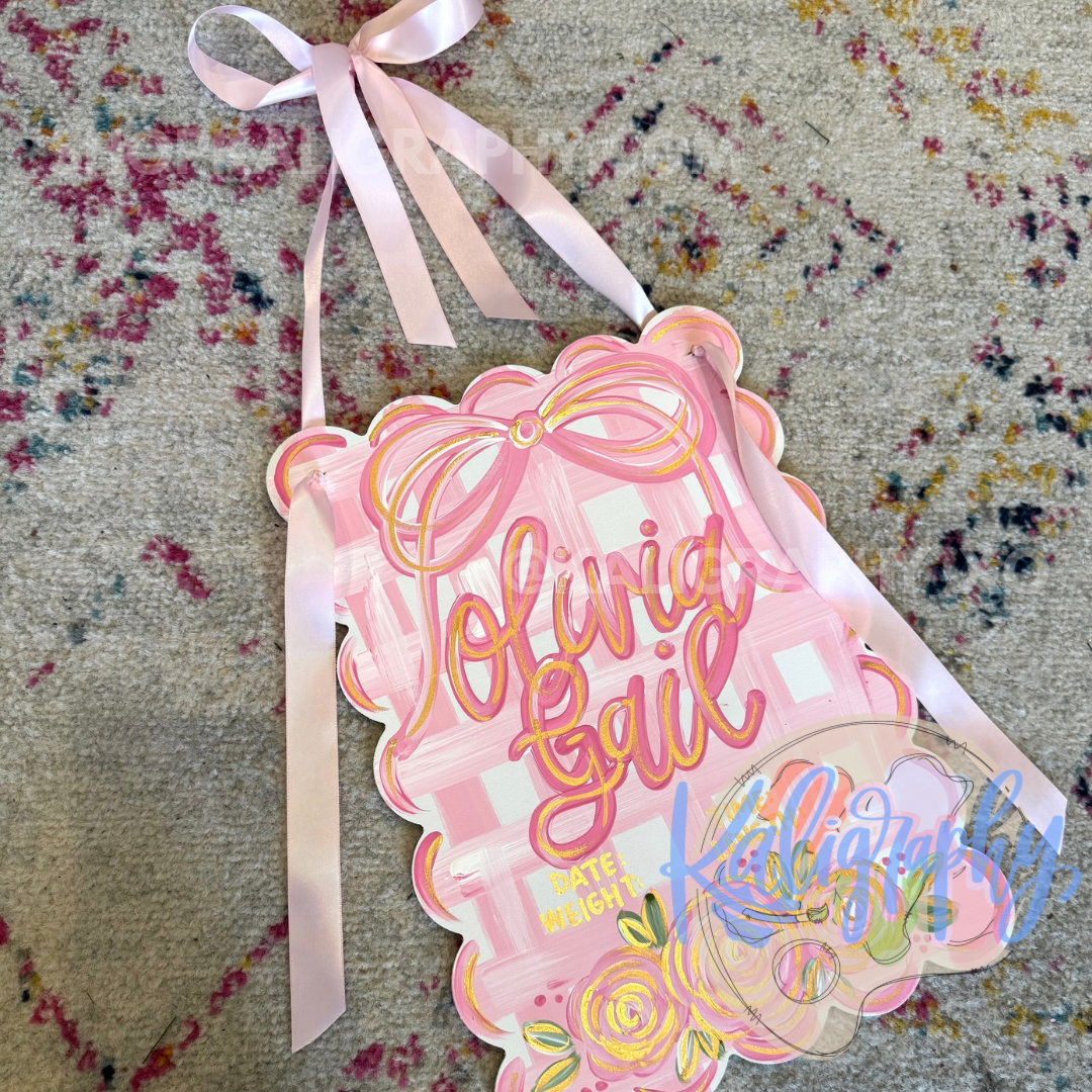 Scalloped Pink Birth Announcement