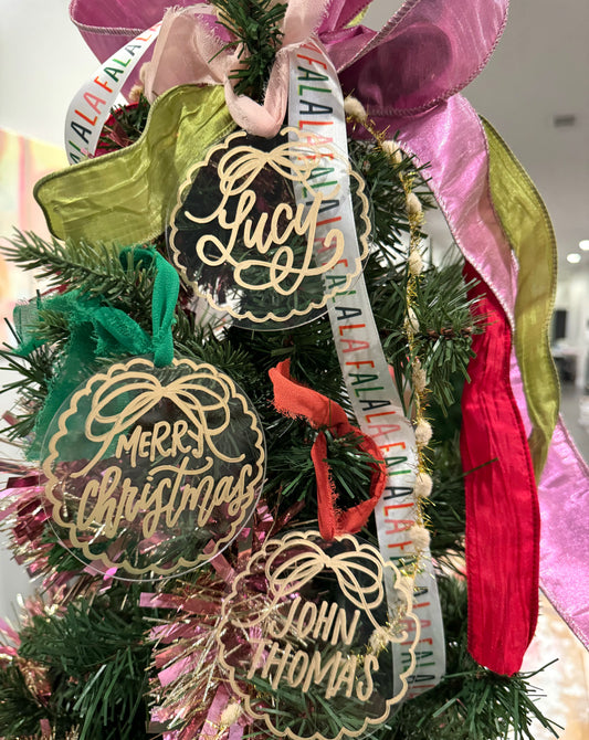 Acrylic Gold Bow/Scallop Ornament