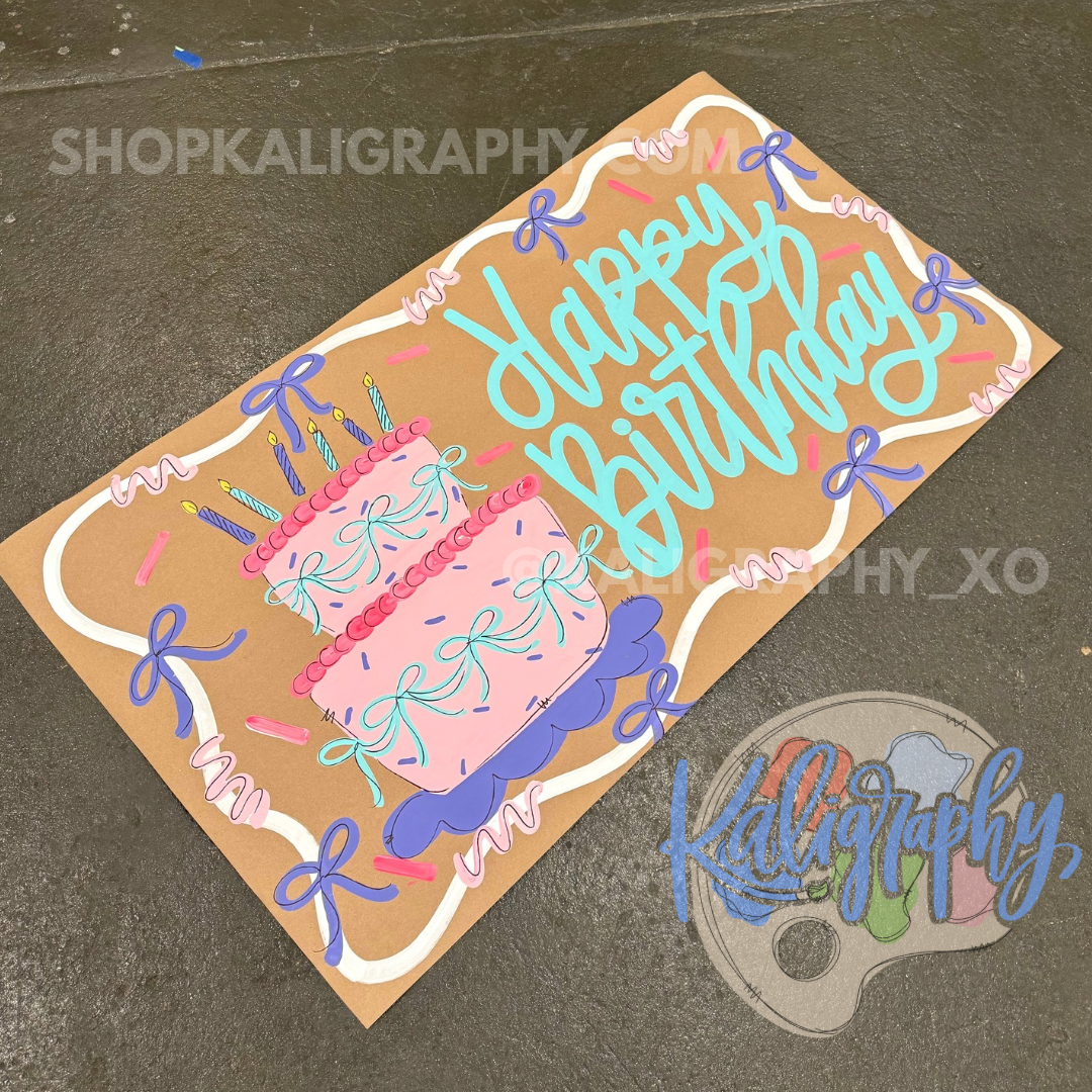 Pink Cake Happy Birthday Banner - READY TO SHIP