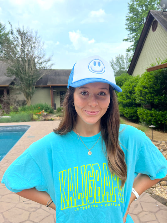 Blue Smiley Trucker Hat